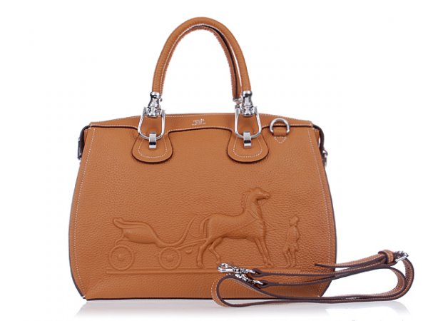 Hermes 2013 Horse Draw Carriage Embossed Lichee Pattern Brown Si